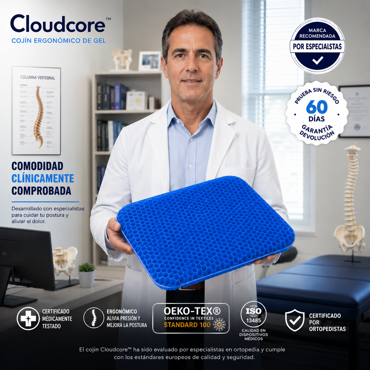 Cojín Ergonómico de Gel CloudCore™ | Alivio de coxis, lumbares y ciática
