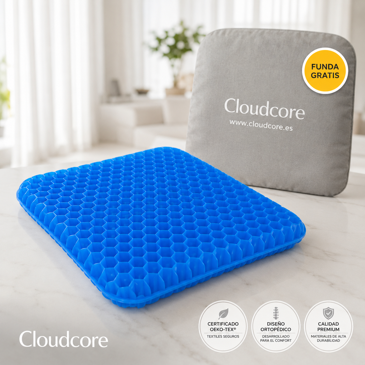 Cojín Ergonómico de Gel CloudCore™ | Alivio de coxis, lumbares y ciática
