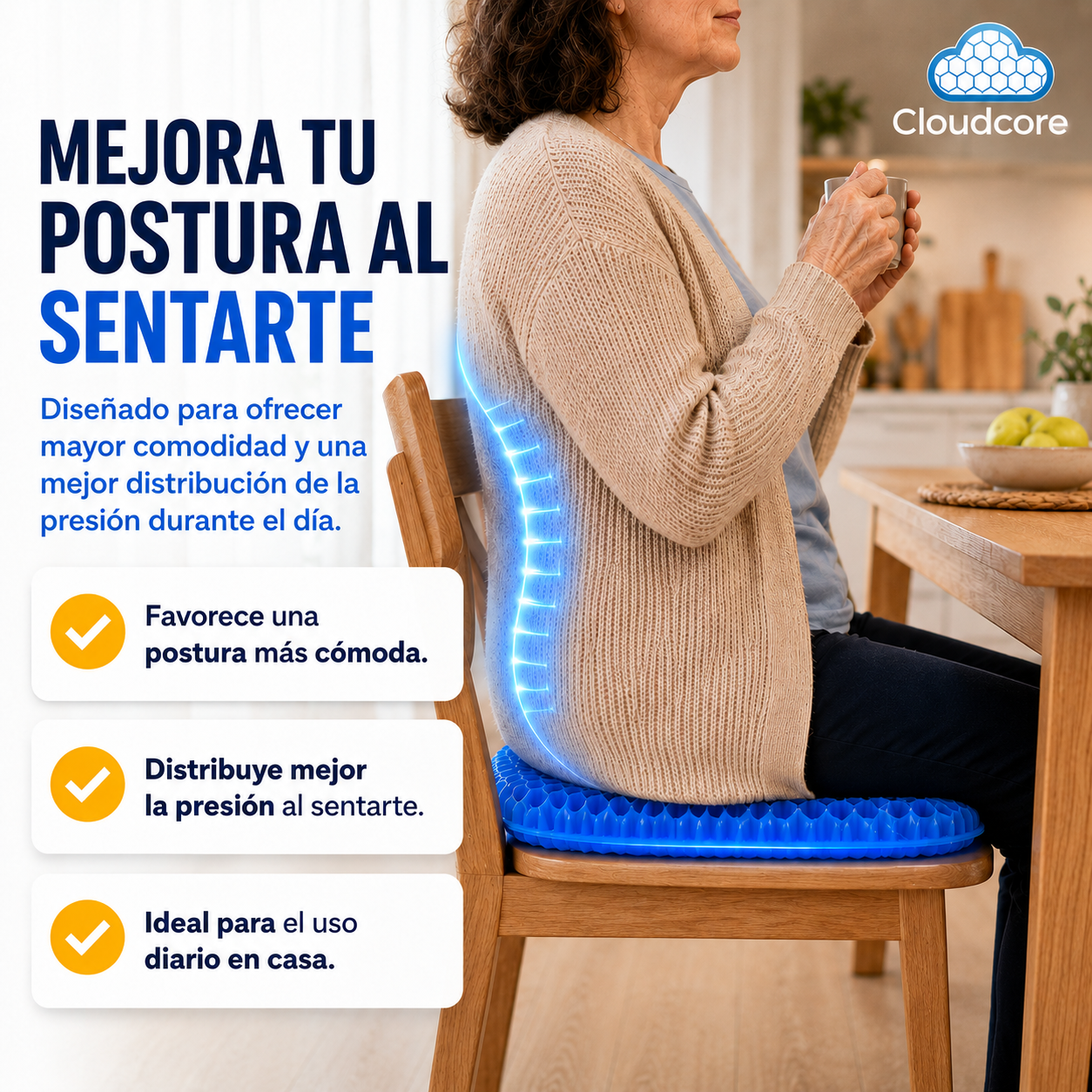 Cojín Ergonómico de Gel CloudCore™ | Alivio de coxis, lumbares y ciática