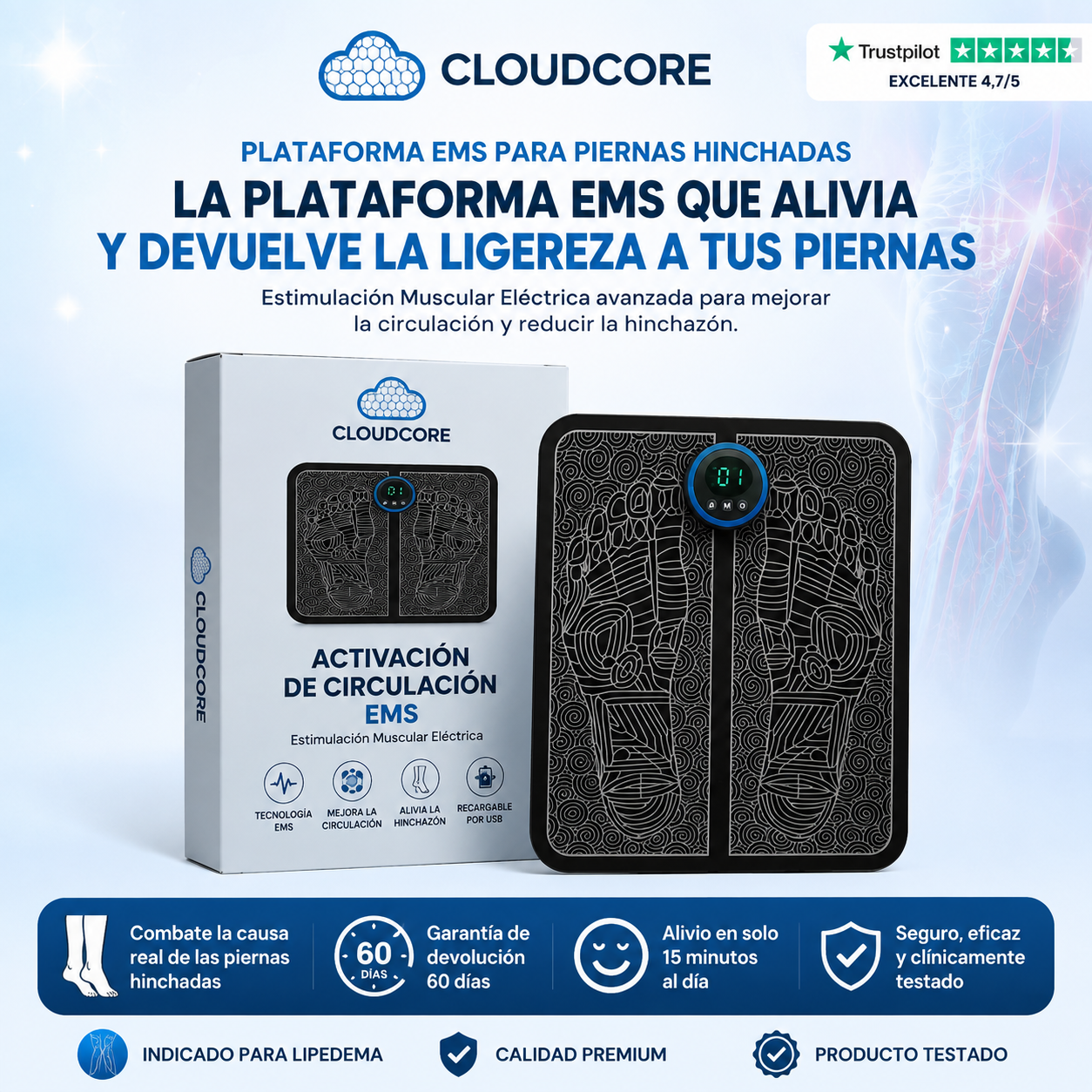 EMS Drena La Hinchazón De Piernas Desde Casa | CloudCore™