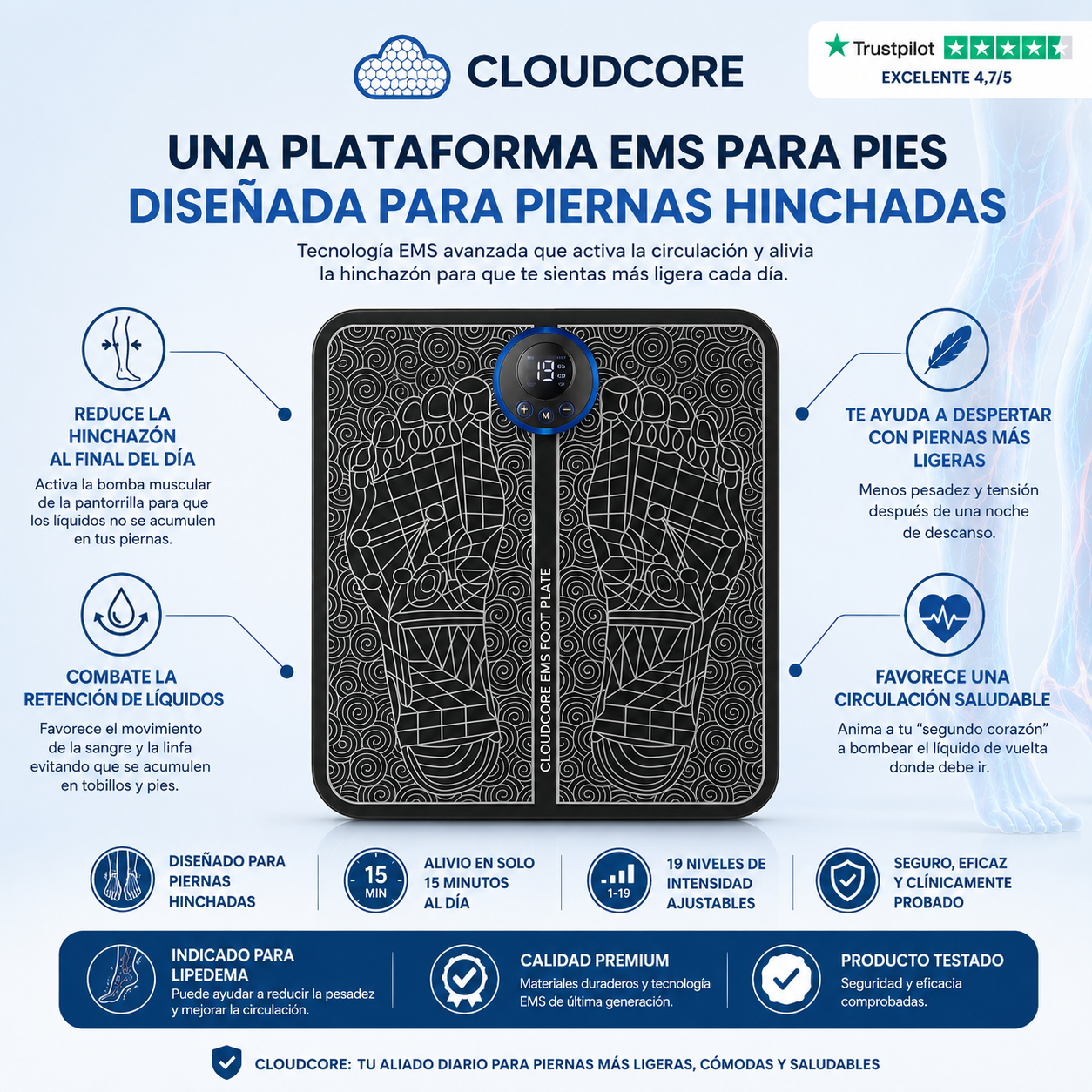 EMS Drena La Hinchazón De Piernas Desde Casa | CloudCore™